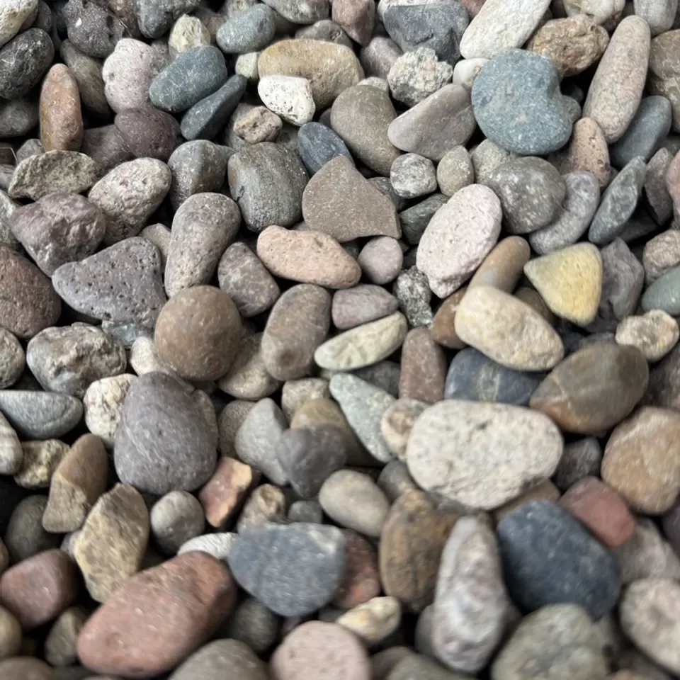 Rainbow pebbles sized from one-half to three-quarter inch